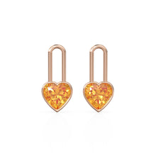 Load image into Gallery viewer, Citrine Heart Solid Gold Charm Pair Earrings / Natural Golden Gemstone Gold Pendant / 14k Gold November Birthstone Jewelry Making Finding