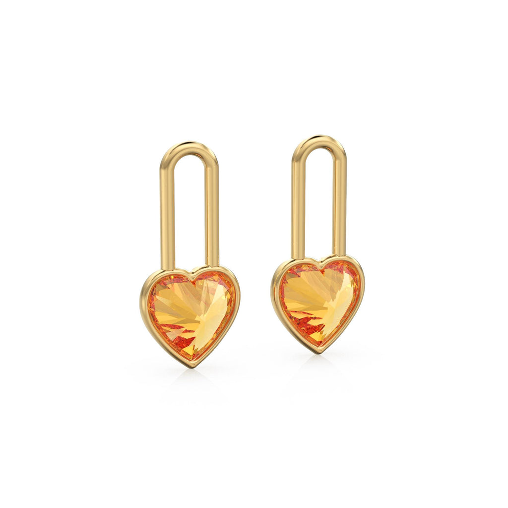 Citrine Heart Solid Gold Charm Pair Earrings / Natural Golden Gemstone Gold Pendant / 14k Gold November Birthstone Jewelry Making Finding