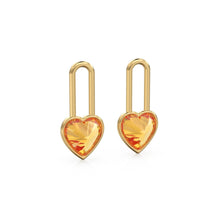 Load image into Gallery viewer, Citrine Heart Solid Gold Charm Pair Earrings / Natural Golden Gemstone Gold Pendant / 14k Gold November Birthstone Jewelry Making Finding