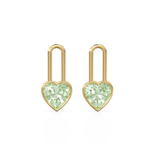 Load image into Gallery viewer, Amethyst Heart Solid Gold Charm Pair Earrings / Natural Green Gemstone Gold Pendant / 14k Gold February Birthstone Jewelry Making Finding