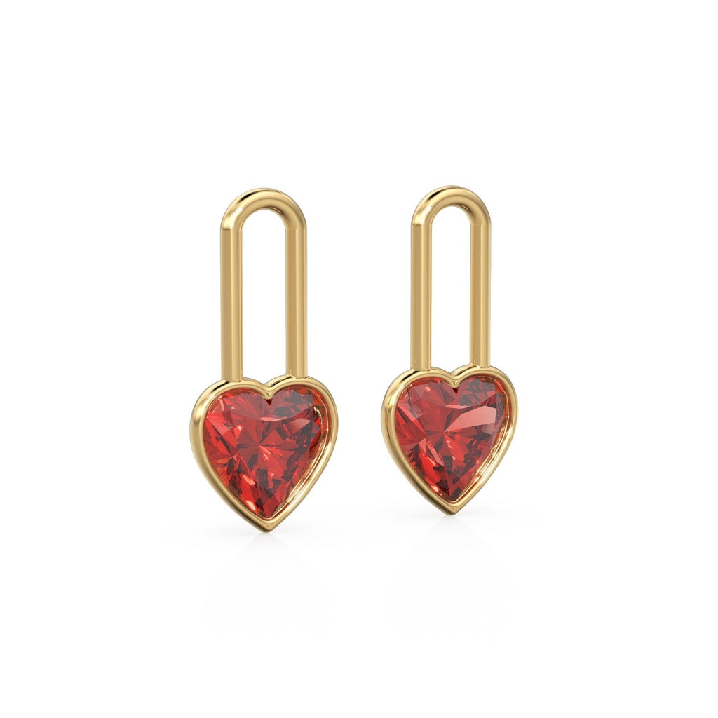 Garnet Heart Solid Gold Charm Pair Earrings / Natural Red Gemstone Gold Pendant / 14k Gold January Birthstone Jewelry Making Finding