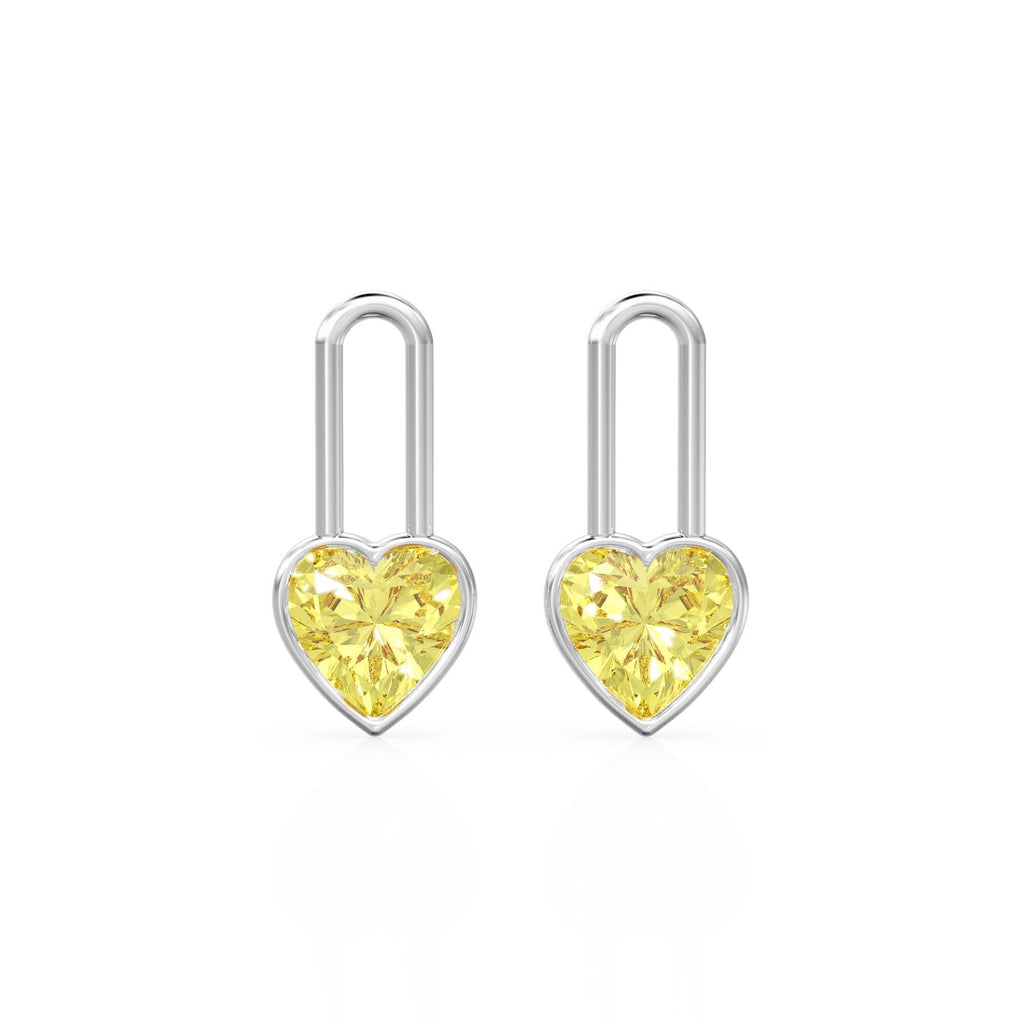 Lemon Quartz Heart Solid Gold Charm Pair Earrings / Yellow Gemstone Gold Pendant / 14k Gold February Birthstone Jewelry Making Finding