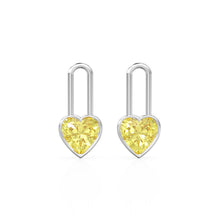 Load image into Gallery viewer, Lemon Quartz Heart Solid Gold Charm Pair Earrings / Yellow Gemstone Gold Pendant / 14k Gold February Birthstone Jewelry Making Finding