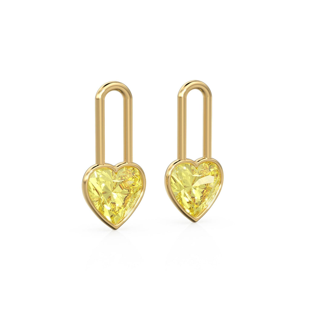 Lemon Quartz Heart Solid Gold Charm Pair Earrings / Yellow Gemstone Gold Pendant / 14k Gold February Birthstone Jewelry Making Finding