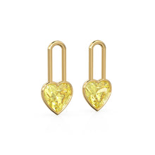 Load image into Gallery viewer, Lemon Quartz Heart Solid Gold Charm Pair Earrings / Yellow Gemstone Gold Pendant / 14k Gold February Birthstone Jewelry Making Finding