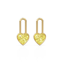 Load image into Gallery viewer, Lemon Quartz Heart Solid Gold Charm Pair Earrings / Yellow Gemstone Gold Pendant / 14k Gold February Birthstone Jewelry Making Finding