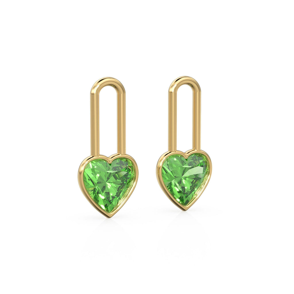 Peridot Heart Solid Gold Charm Pair Earrings / Natural Green Gemstone Gold Pendant / 14k Gold August Birthstone Jewelry Making Finding