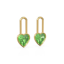 Load image into Gallery viewer, Peridot Heart Solid Gold Charm Pair Earrings / Natural Green Gemstone Gold Pendant / 14k Gold August Birthstone Jewelry Making Finding