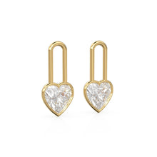 Load image into Gallery viewer, White Quartz Heart Solid Gold Charm Pair Earrings / Natural White Gemstone Gold Pendant / 14k Gold April Birthstone Jewelry Making Finding