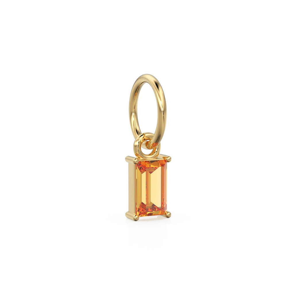 Citrine TINY Baguette Charm Pendant / 14k 18k Solid Gold Pendant / Baguette Yellow Citrine Pendant / Petite Citrine  Charm / 5x3mm 6x3mm