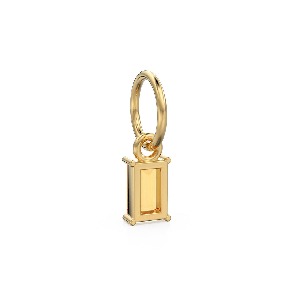 Citrine TINY Baguette Charm Pendant / 14k 18k Solid Gold Pendant / Baguette Yellow Citrine Pendant / Petite Citrine  Charm / 5x3mm 6x3mm