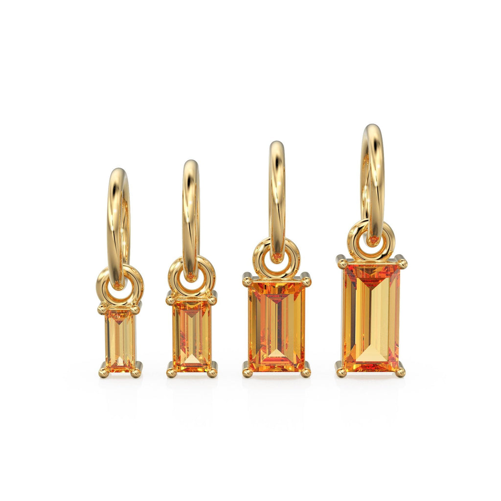 Citrine TINY Baguette Charm Pendant / 14k 18k Solid Gold Pendant / Baguette Yellow Citrine Pendant / Petite Citrine  Charm / 5x3mm 6x3mm