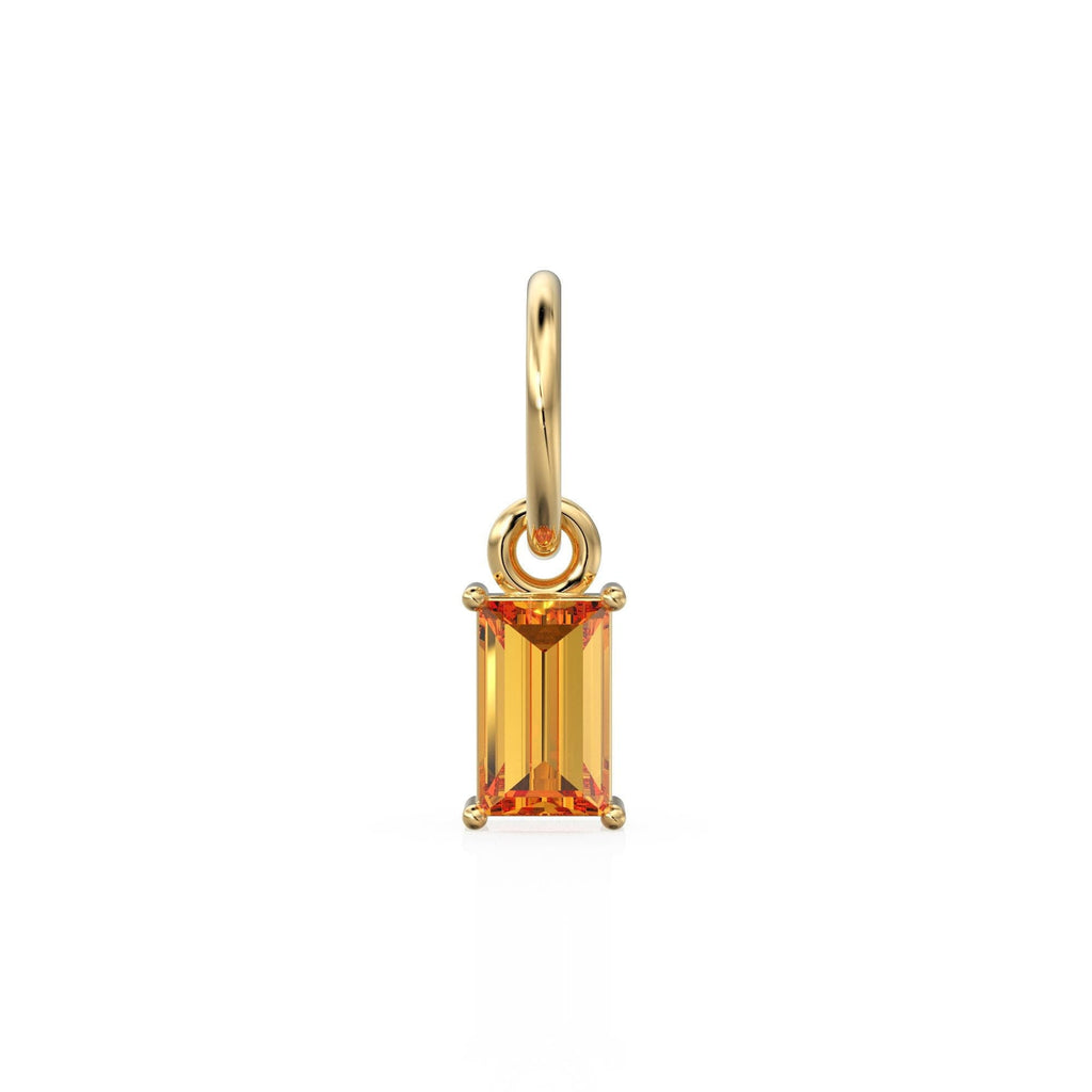 Citrine TINY Baguette Charm Pendant / 14k 18k Solid Gold Pendant / Baguette Yellow Citrine Pendant / Petite Citrine  Charm / 5x3mm 6x3mm