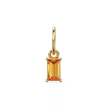 Load image into Gallery viewer, Citrine TINY Baguette Charm Pendant / 14k 18k Solid Gold Pendant / Baguette Yellow Citrine Pendant / Petite Citrine  Charm / 5x3mm 6x3mm