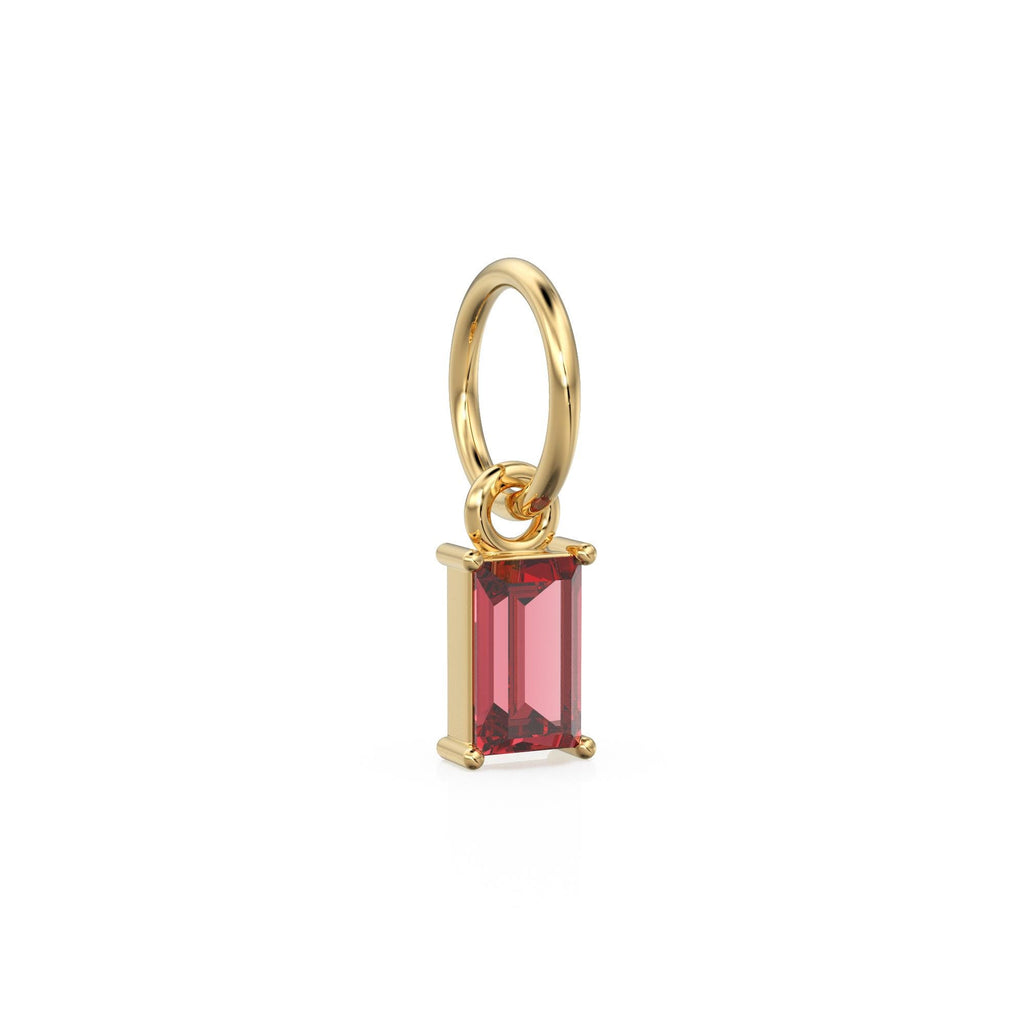 Garnet TINY Baguette Charm Pendant / 14k 18k Solid Gold Pendant / Baguette Red Pyrope Garnet Pendant / Petite Garnet Charm / 5x3mm 6x3mm