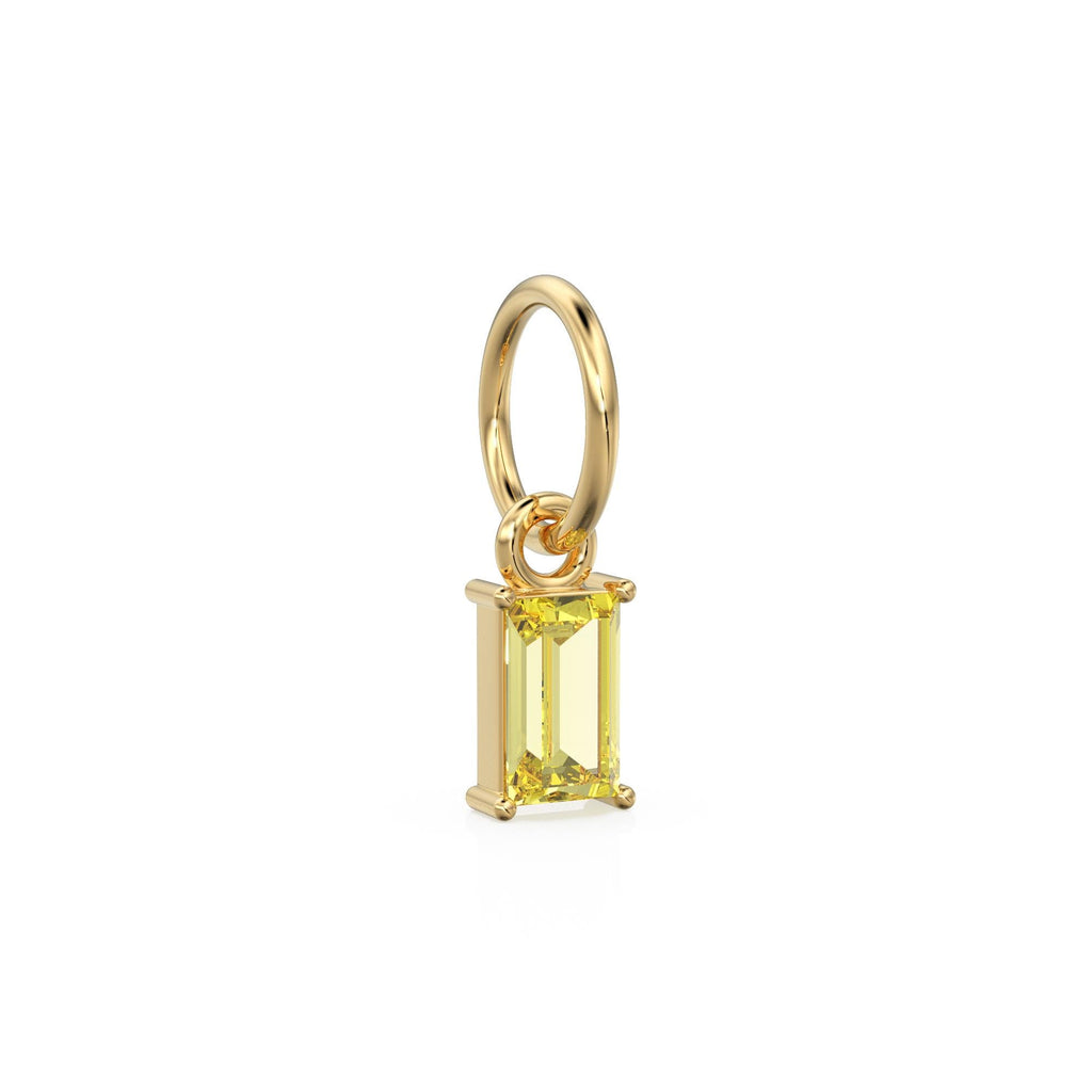 Lemon Quartz TINY Baguette Charm Pendant / 14k 18k Solid Gold Pendant / Baguette Quartz Garnet Pendant / Petite QuartzCharm / 5x3mm 6x3mm