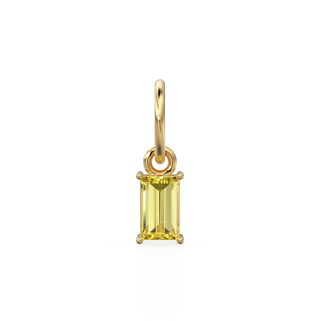 Lemon Quartz TINY Baguette Charm Pendant / 14k 18k Solid Gold Pendant / Baguette Quartz Garnet Pendant / Petite QuartzCharm / 5x3mm 6x3mm