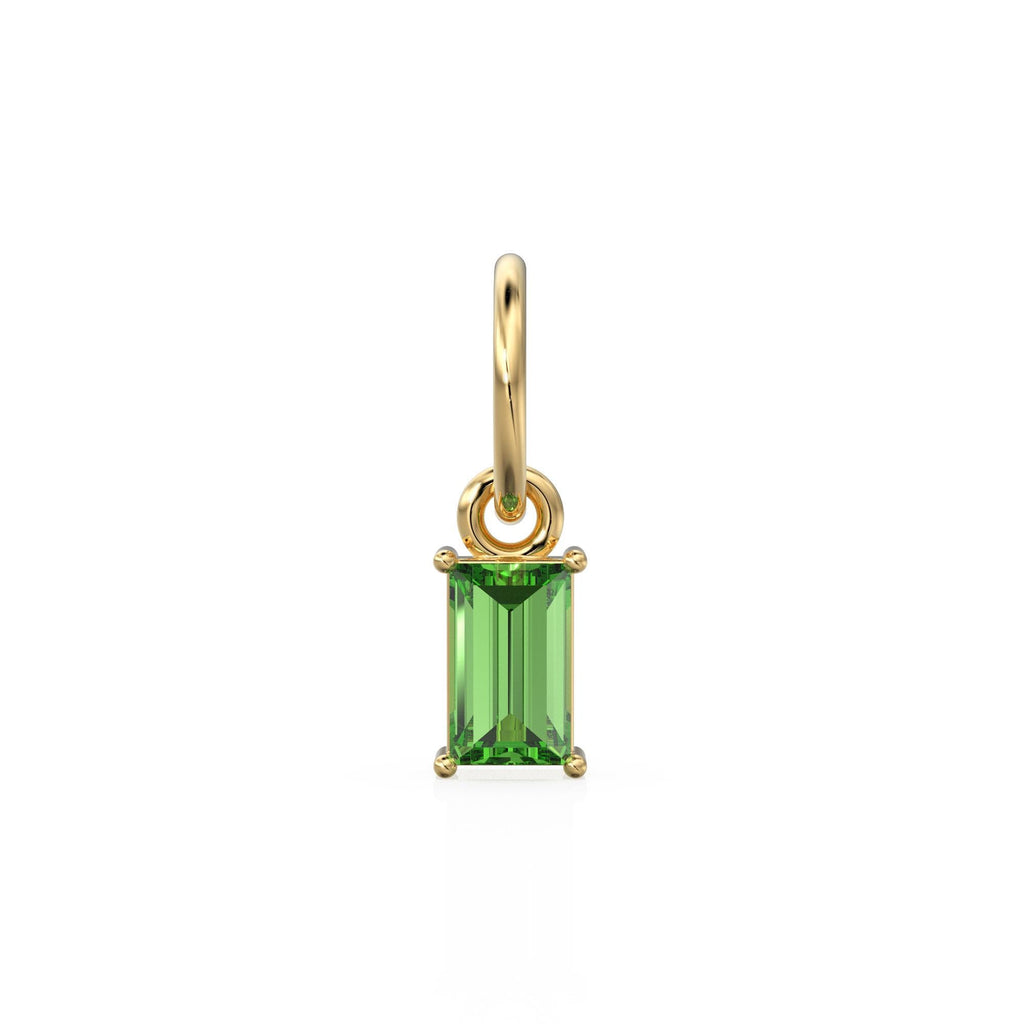 TINY Peridot Sapphire Charm Pendant / 14k 18k Solid Gold Pendant / Baguette Peridot Pendant / Petite Arizona Olivine Charm / 5x3mm 6x3mm