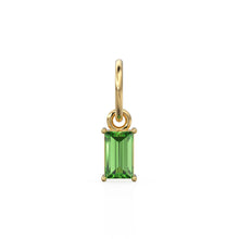 Load image into Gallery viewer, TINY Peridot Sapphire Charm Pendant / 14k 18k Solid Gold Pendant / Baguette Peridot Pendant / Petite Arizona Olivine Charm / 5x3mm 6x3mm