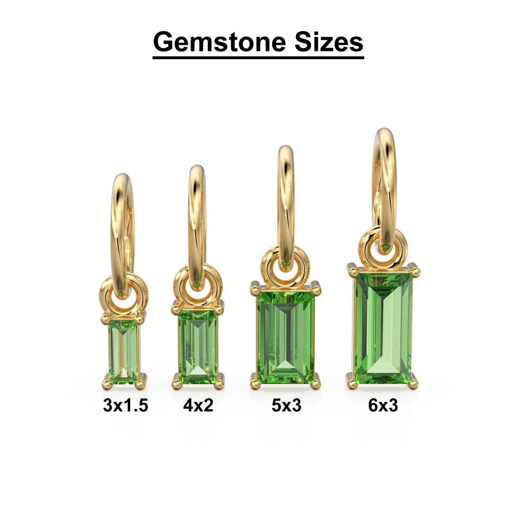 TINY Peridot Sapphire Charm Pendant / 14k 18k Solid Gold Pendant / Baguette Peridot Pendant / Petite Arizona Olivine Charm / 5x3mm 6x3mm