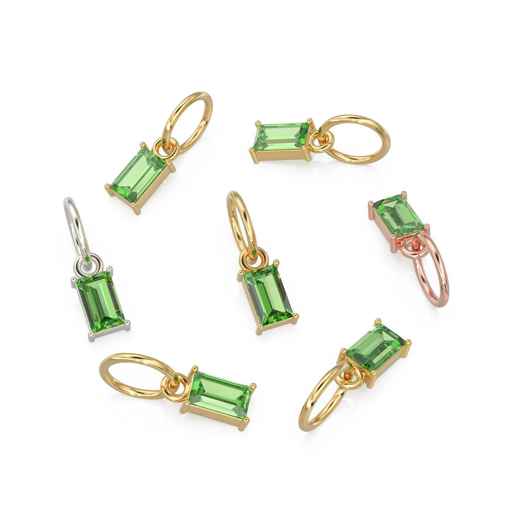 TINY Peridot Sapphire Charm Pendant / 14k 18k Solid Gold Pendant / Baguette Peridot Pendant / Petite Arizona Olivine Charm / 5x3mm 6x3mm