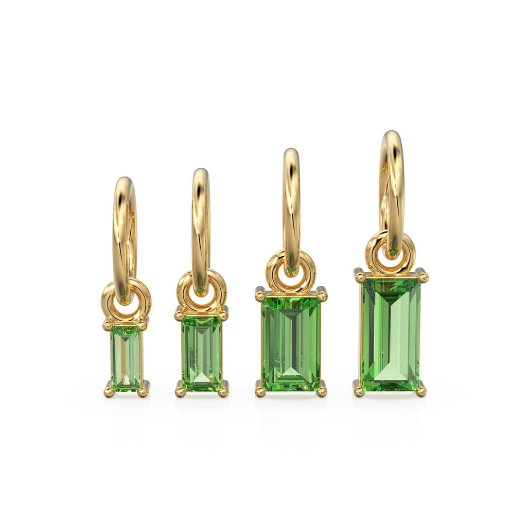 TINY Peridot Sapphire Charm Pendant / 14k 18k Solid Gold Pendant / Baguette Peridot Pendant / Petite Arizona Olivine Charm / 5x3mm 6x3mm