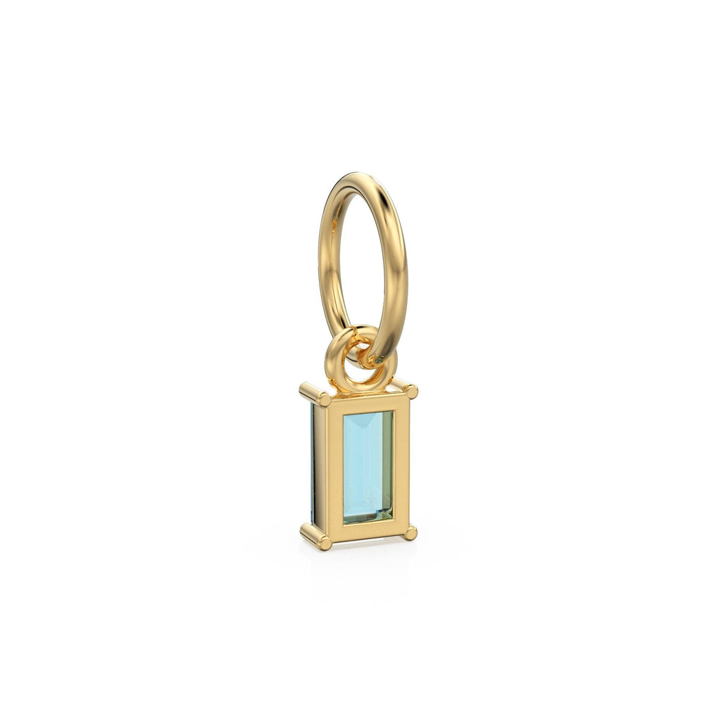 TINY Baguette Swiss Blue Topaz Charm Pendant / 14k 18k Solid Gold Pendant / Baguette Topaz Pendant / Petite Blue Topaz Charm / 5x3mm 6x3mm