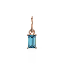 Load image into Gallery viewer, TINY Baguette Swiss Blue Topaz Charm Pendant / 14k 18k Solid Gold Pendant / Baguette Topaz Pendant / Petite Blue Topaz Charm / 5x3mm 6x3mm