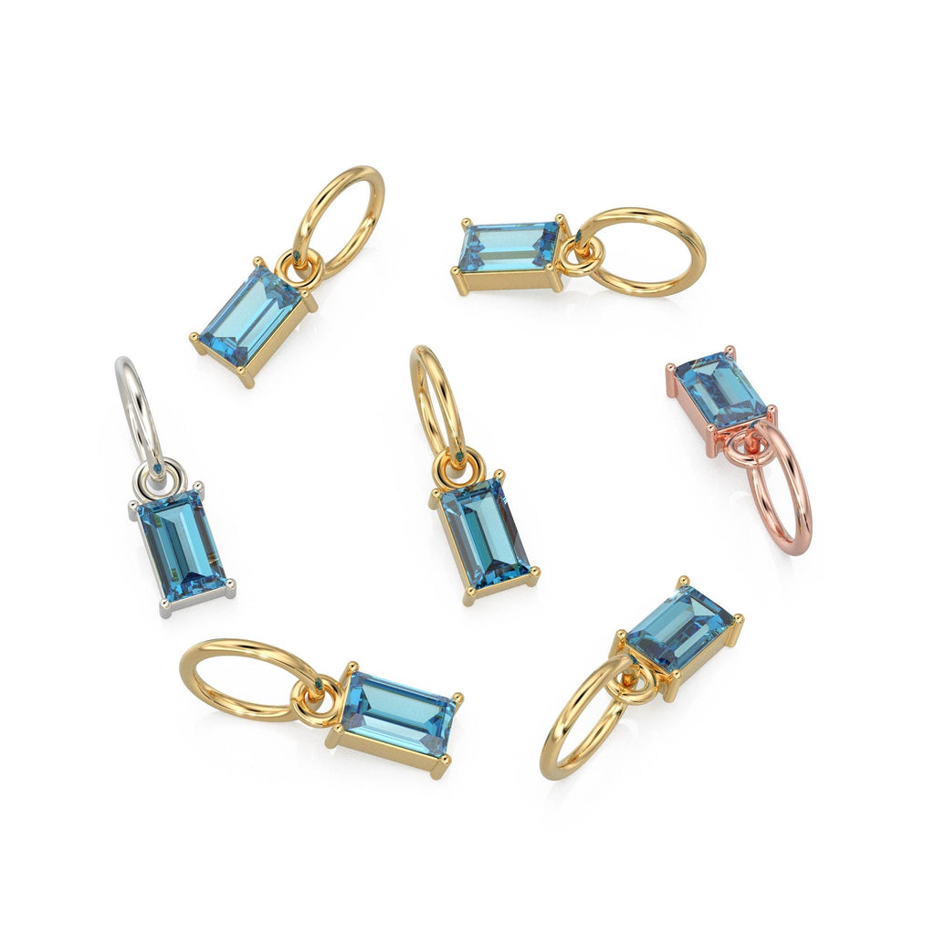 TINY Baguette Swiss Blue Topaz Charm Pendant / 14k 18k Solid Gold Pendant / Baguette Topaz Pendant / Petite Blue Topaz Charm / 5x3mm 6x3mm