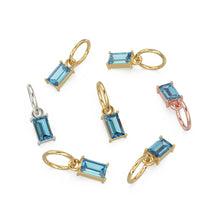 Load image into Gallery viewer, TINY Baguette Swiss Blue Topaz Charm Pendant / 14k 18k Solid Gold Pendant / Baguette Topaz Pendant / Petite Blue Topaz Charm / 5x3mm 6x3mm