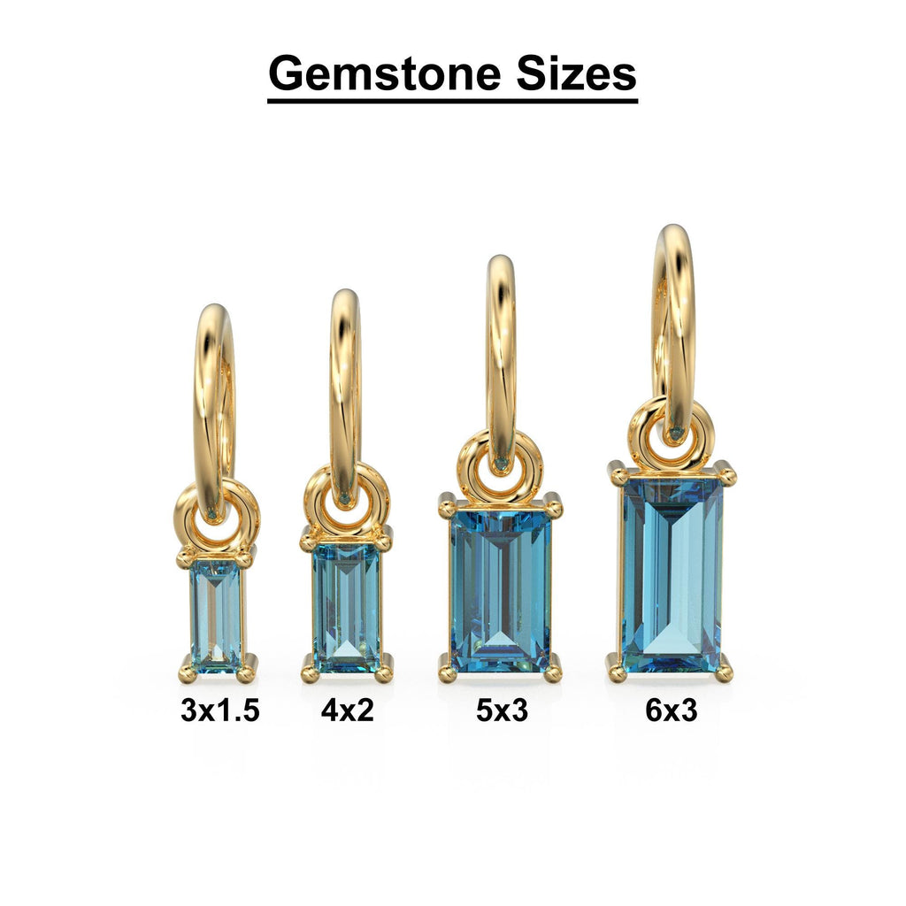 TINY Baguette Swiss Blue Topaz Charm Pendant / 14k 18k Solid Gold Pendant / Baguette Topaz Pendant / Petite Blue Topaz Charm / 5x3mm 6x3mm