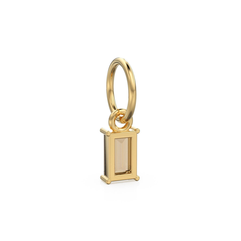 Smoky Quartz TINY Baguette Charm Pendant / 14k 18k Solid Gold Pendant / Baguette Brown Quartz Pendant / Petite Quartz Charm / 5x3mm 6x3mm