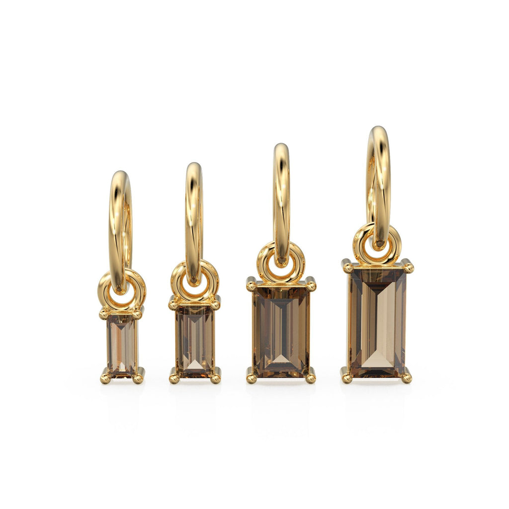 Smoky Quartz TINY Baguette Charm Pendant / 14k 18k Solid Gold Pendant / Baguette Brown Quartz Pendant / Petite Quartz Charm / 5x3mm 6x3mm