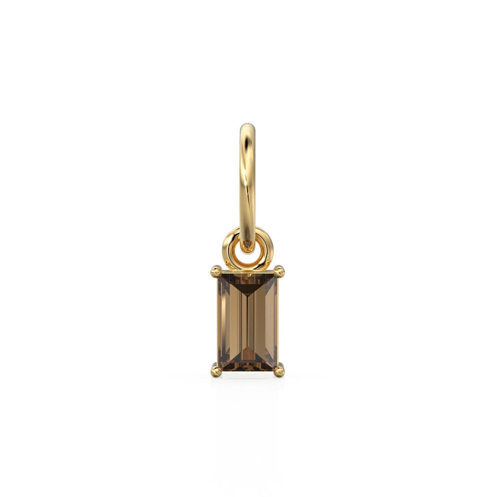 Smoky Quartz TINY Baguette Charm Pendant / 14k 18k Solid Gold Pendant / Baguette Brown Quartz Pendant / Petite Quartz Charm / 5x3mm 6x3mm