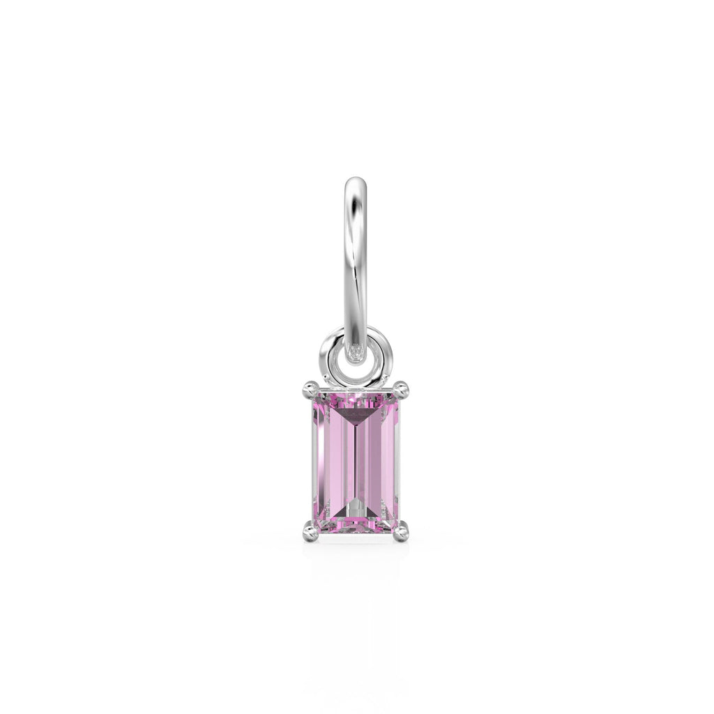 Tourmaline TINY Baguette Charm Pendant / 14k 18k Solid Gold Pendant / Baguette Pink Tourmaline Pendant / Pink Gemtone Charm / 5x3mm 6x3mm