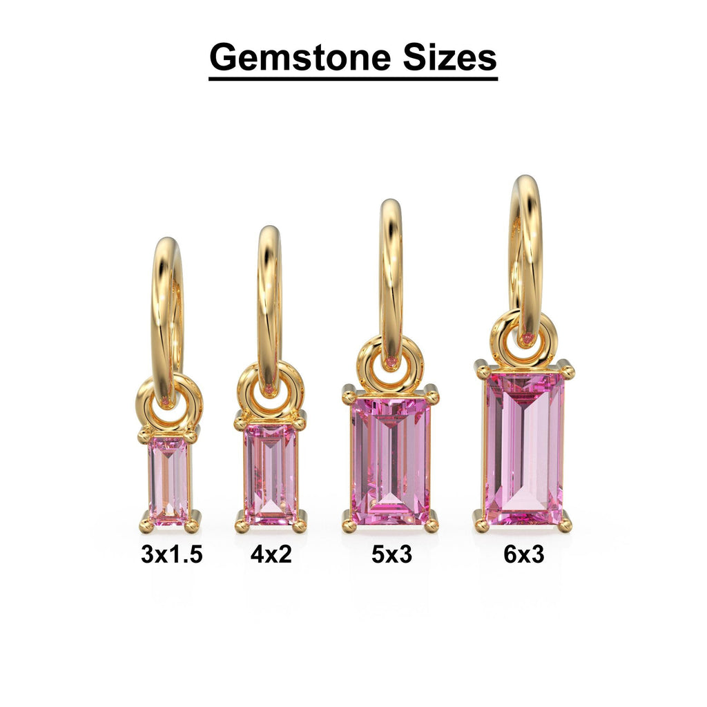 Tourmaline TINY Baguette Charm Pendant / 14k 18k Solid Gold Pendant / Baguette Pink Tourmaline Pendant / Pink Gemtone Charm / 5x3mm 6x3mm