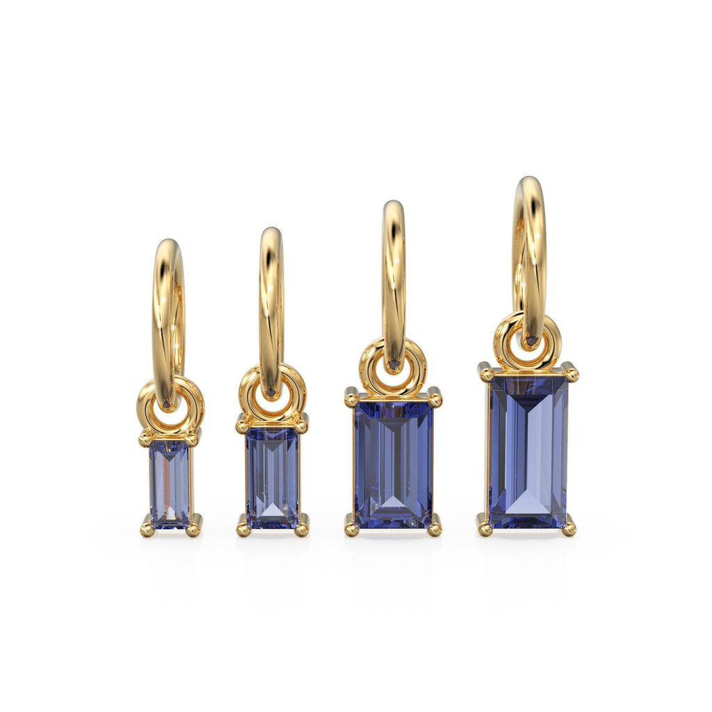 Tanzanite TINY Baguette Charm Pendant / 14k 18k Solid Gold Pendant / Baguette Blue Tanzanite Pendant / Petite Tanzanite Charm / 5x3mm 6x3mm