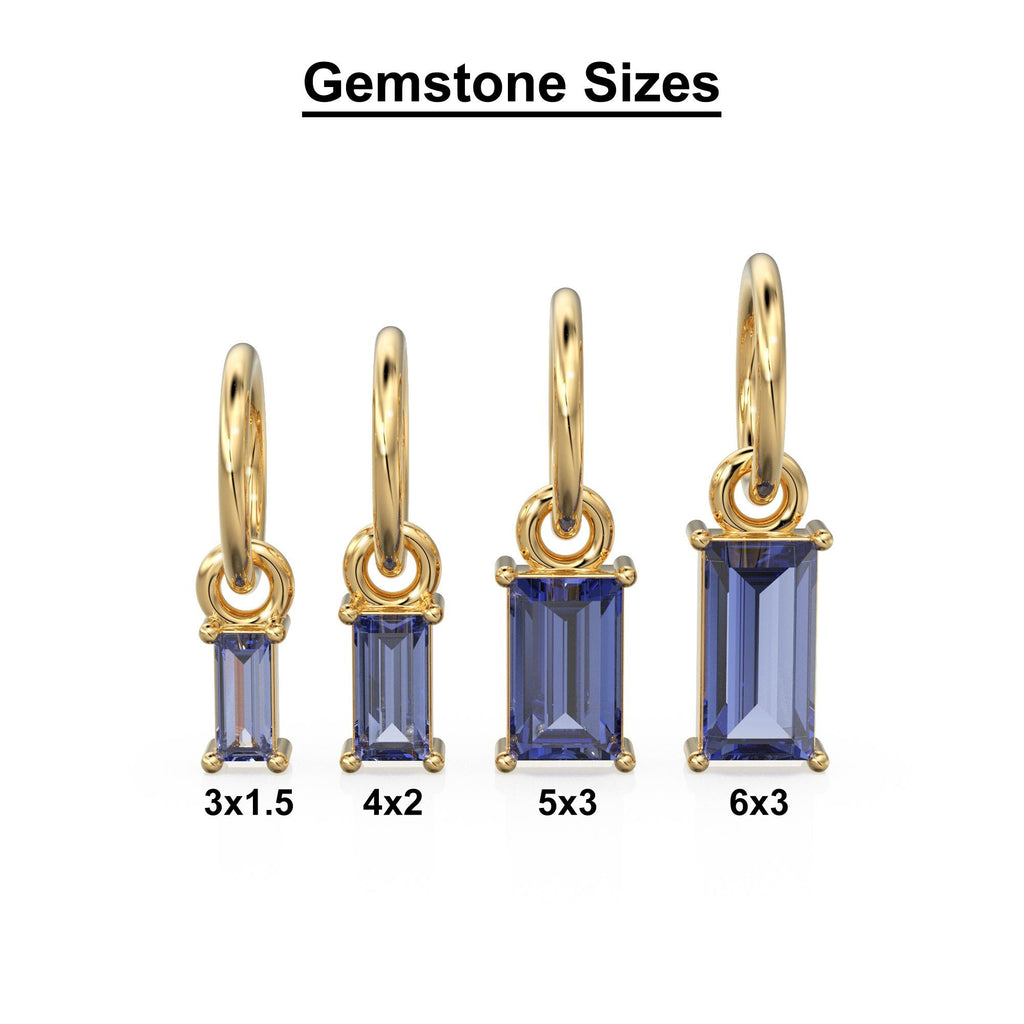 Tanzanite TINY Baguette Charm Pendant / 14k 18k Solid Gold Pendant / Baguette Blue Tanzanite Pendant / Petite Tanzanite Charm / 5x3mm 6x3mm