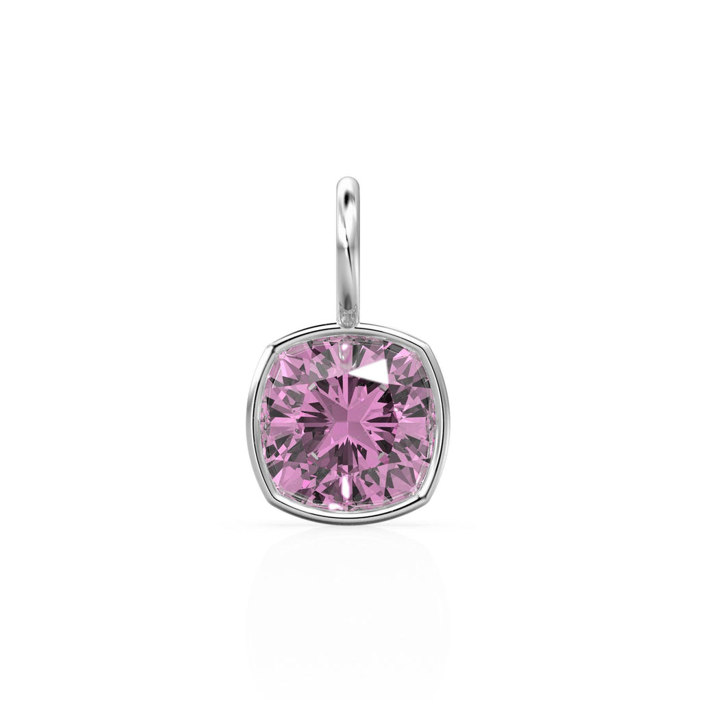 AAA Pink Tourmaline Charms 14k Yellow Solid Gold Charm Pendant Pink Cushion Gemstone Bezel 18K Gold Jewelry Finding
