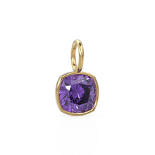 Load image into Gallery viewer, AAA Purple Amethyst Charms 14k Yellow Solid Gold Charm Pendant Purple Cushion Gemstone Bezel 18K Gold Jewelry Finding