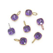 Load image into Gallery viewer, AAA Purple Amethyst Charms 14k Yellow Solid Gold Charm Pendant Purple Cushion Gemstone Bezel 18K Gold Jewelry Finding