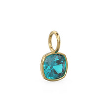 Load image into Gallery viewer, Paraiba Blue Tourmaline Charms 14k Yellow Solid Gold Charm Pendant blue Cushion Gemstone Bezel 18K Gold Jewelry Finding