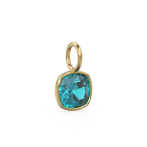 Paraiba Blue Tourmaline Charms 14k Yellow Solid Gold Charm Pendant blue Cushion Gemstone Bezel 18K Gold Jewelry Finding