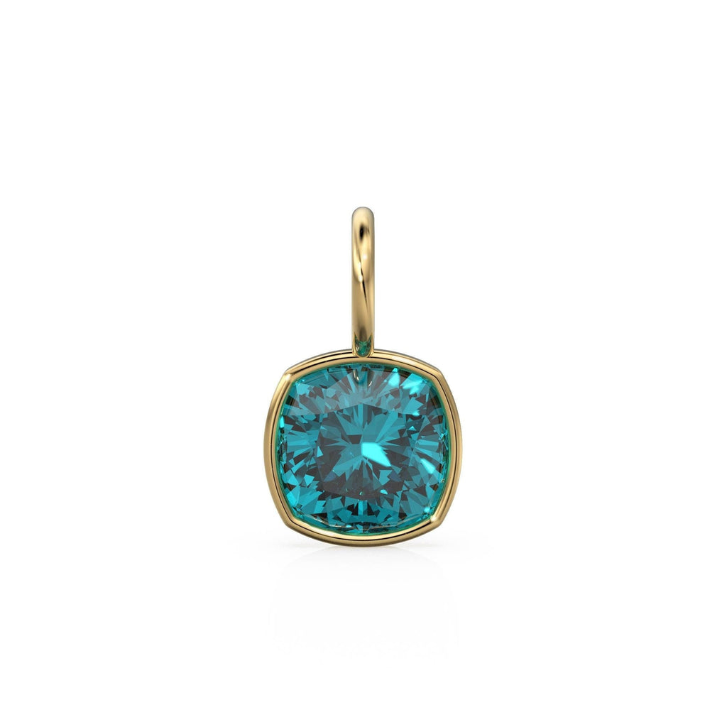 Paraiba Blue Tourmaline Charms 14k Yellow Solid Gold Charm Pendant blue Cushion Gemstone Bezel 18K Gold Jewelry Finding