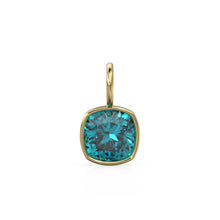 Load image into Gallery viewer, Paraiba Blue Tourmaline Charms 14k Yellow Solid Gold Charm Pendant blue Cushion Gemstone Bezel 18K Gold Jewelry Finding