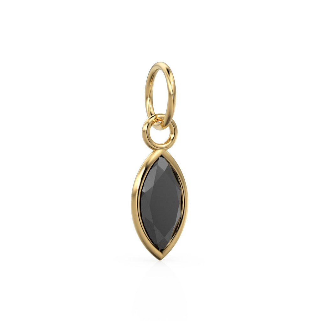 Spinel Marquise Solid Gold Charm / Natural Black Gemstone Handmade Gold Pendant / 1pc 14k Solid Yellow Gold Jewelry Making Findings August