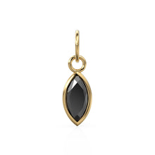 Load image into Gallery viewer, Spinel Marquise Solid Gold Charm / Natural Black Gemstone Handmade Gold Pendant / 1pc 14k Solid Yellow Gold Jewelry Making Findings August