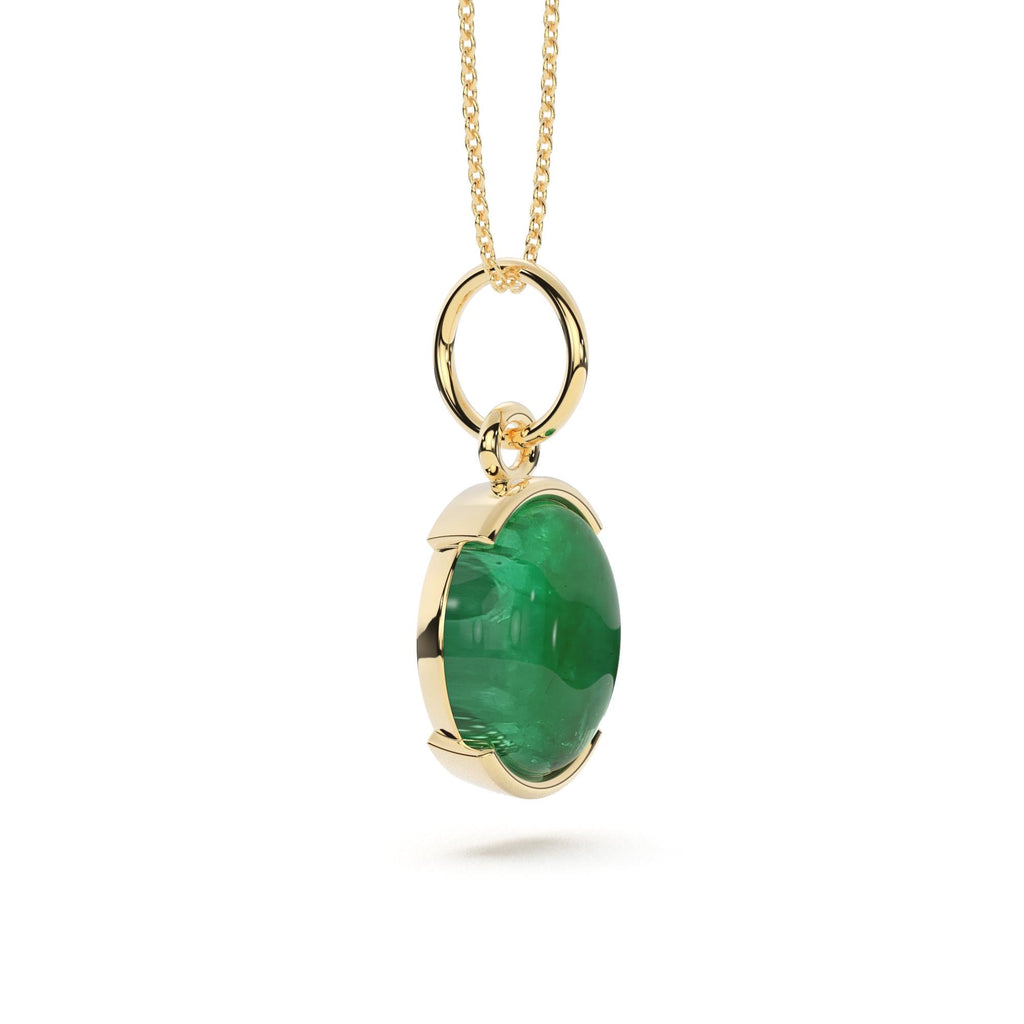 Zambian Emerald Charm Pendant / 14k 18k Solid Gold Pendant / Oval Emerald Vintage Pendant / Cabochon Zambian Emerald Charm /