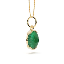 Load image into Gallery viewer, Zambian Emerald Charm Pendant / 14k 18k Solid Gold Pendant / Oval Emerald Vintage Pendant / Cabochon Zambian Emerald Charm /