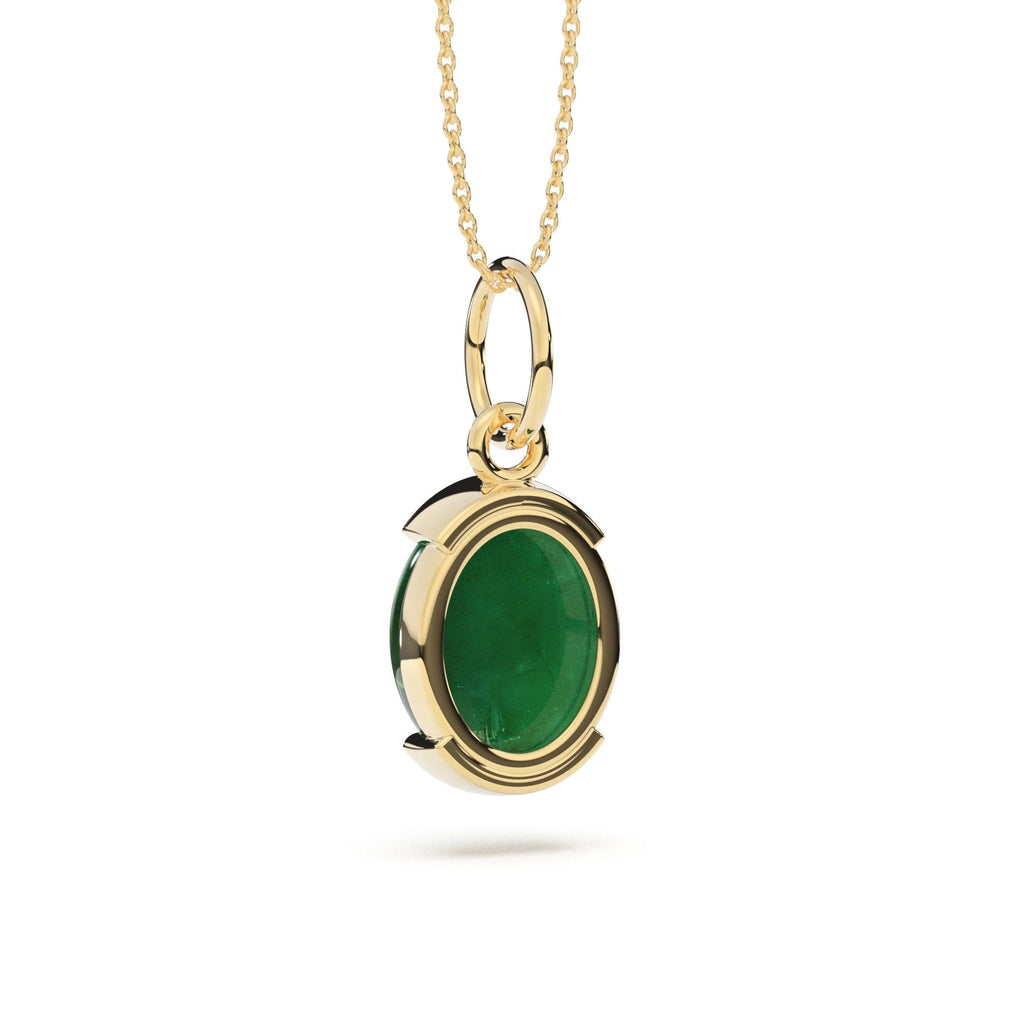 Zambian Emerald Charm Pendant / 14k 18k Solid Gold Pendant / Oval Emerald Vintage Pendant / Cabochon Zambian Emerald Charm /